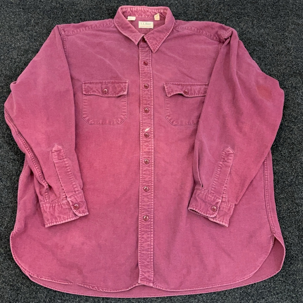 Vintage L.L. Bean Shirt Mens 3XLT Pink Chamois Long Sleeve Button Up USA Casual
